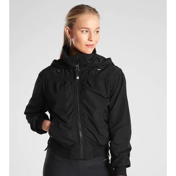 Athleta Jackets & Blazers - ATHLETA Point Reyes Bomber Size medium Black Hooded Jacket Coat